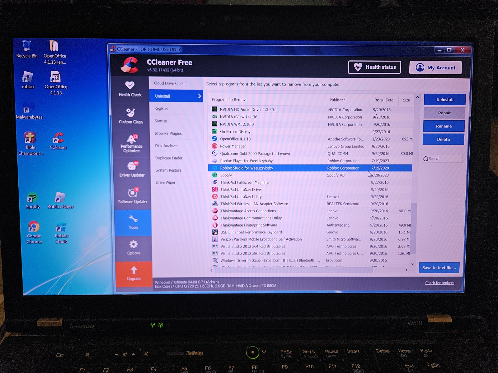 Lenovo ThinkPad W510 i7 Q720 2GB of RAM 128GB SSD HDD Windows 7 Pro