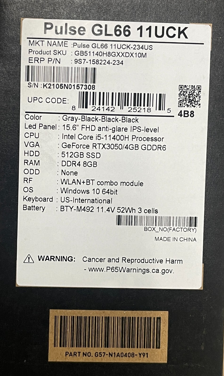 MSI Pulse GL66 15.6”- i5-11400H 2.7GHz 8GB-512GB SSD) FHD Gaming Laptop – BNIB