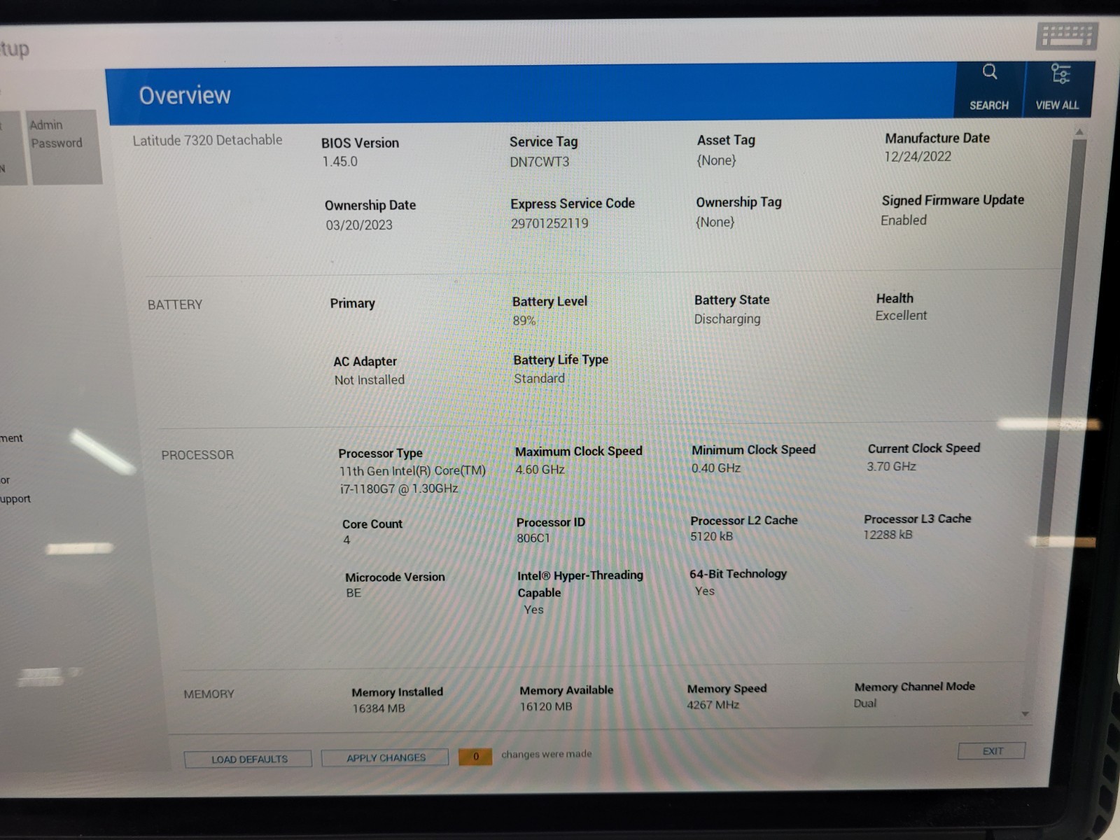 Latitude 7320 Detachable,i7-1180G7@1.30GHz,16GB Ram,256GB NVMe,NO OS