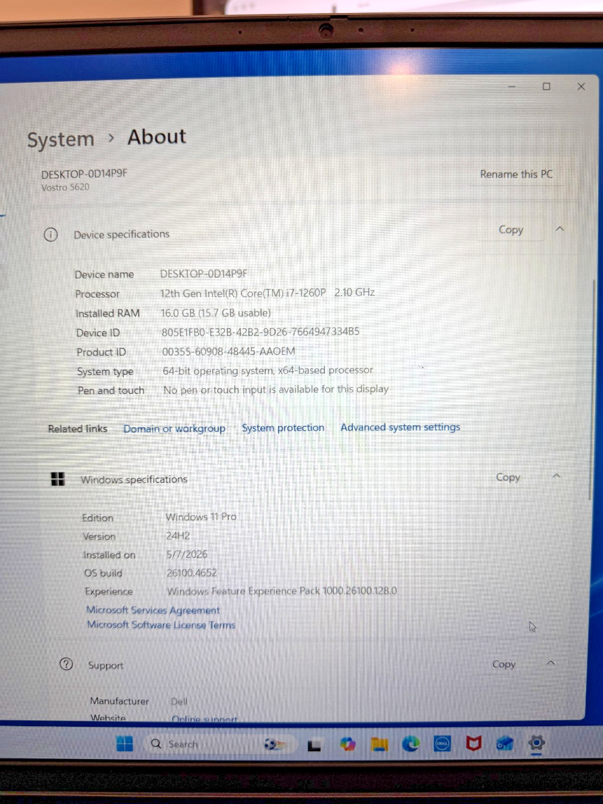 Dell Vostro 5620 Intel Core i7-1260P 2.10GHz 16 GB 512GB SSD 16″ Win 11 Pro