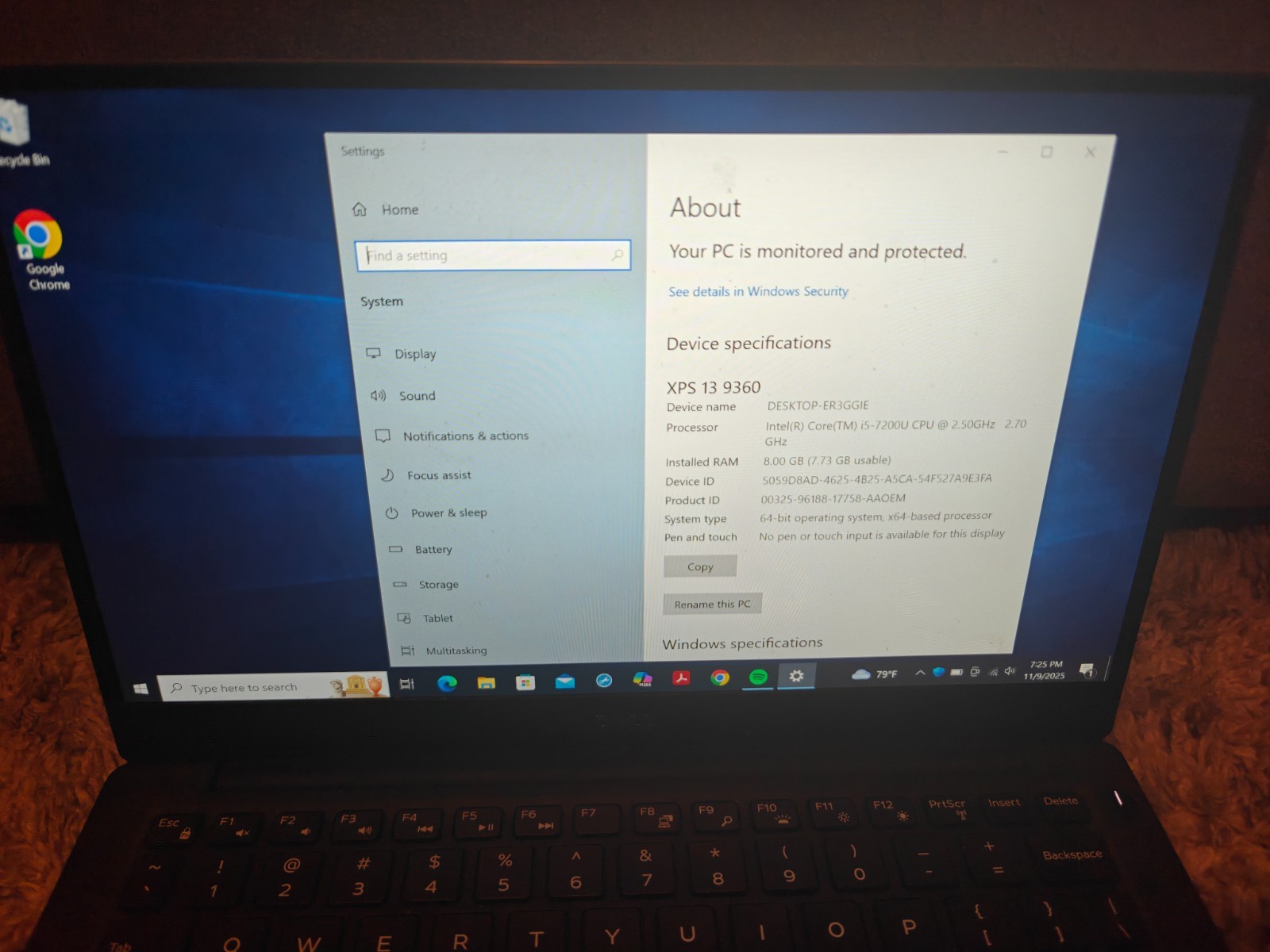 Dell XPS 13 9360 i5-7200U 2.7GHz 8GB RAM 128GB SSD 13.3” Windows Laptop