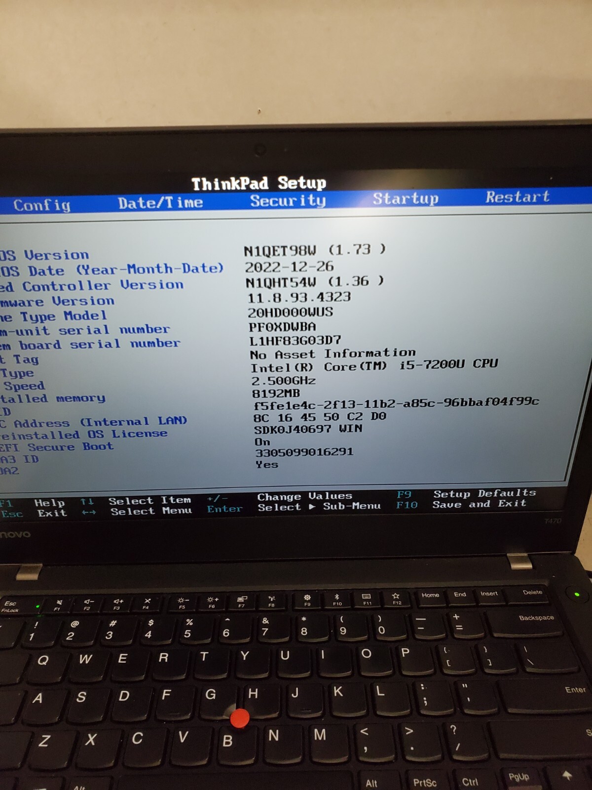Lenovo Thinkpad T470 14″ i5 7200u 8GB RAM No HDD/SSD/OS! BOOTS TO BIOS! #69
