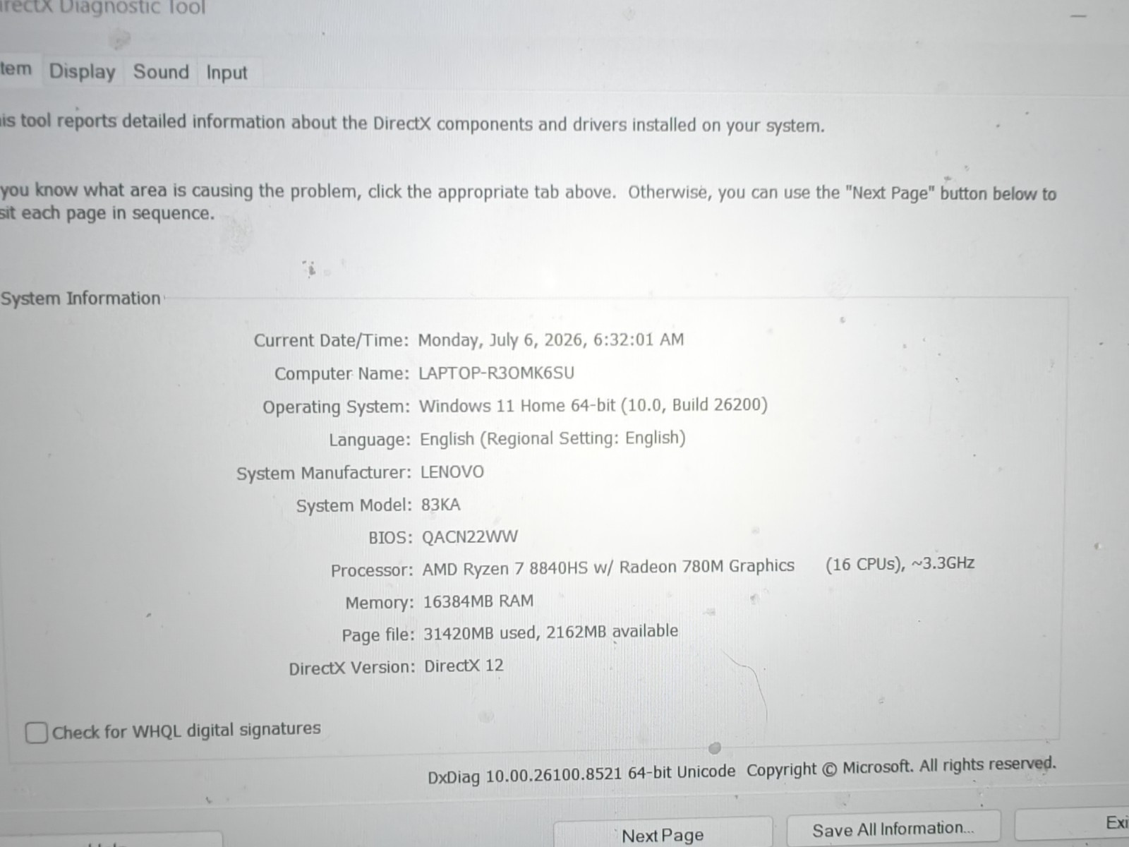 Lenovo IdeaPad slim 3 15AHP10 Ryzen 7 8840hs Radeon 780m 16gb ram, 512gb SSD