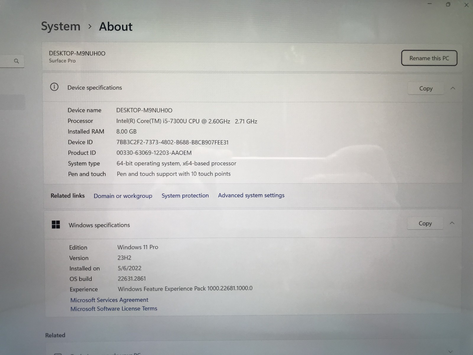Microsoft Surface Pro 1807 12.3″ Touch i5-7300U 2.60GHz 8GB RAM 256GB SSD Win 11
