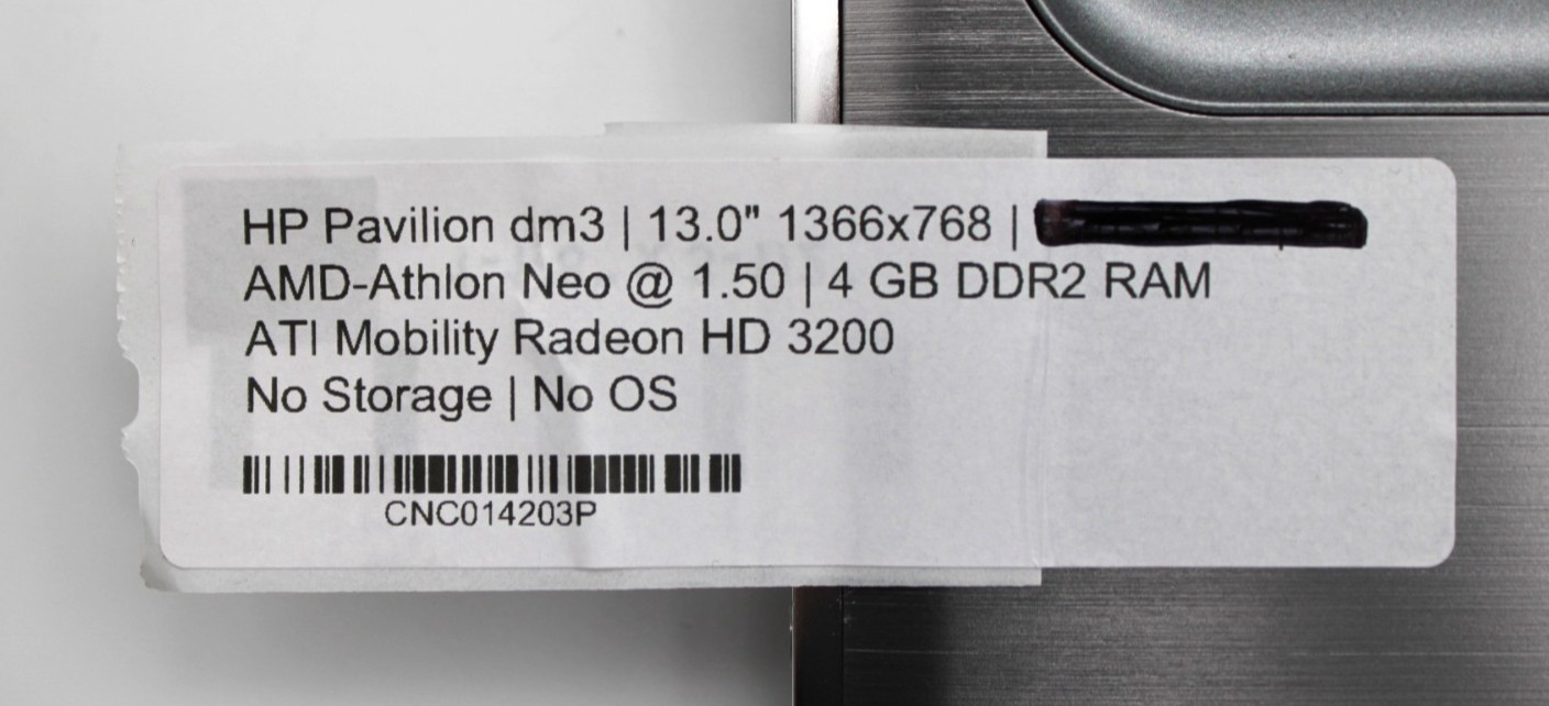 HP Pavilion DM3 AMD-Athlon Neo@1.5GHz 4GB DDR2 NO STORAGE/OS *USED/TESTED*