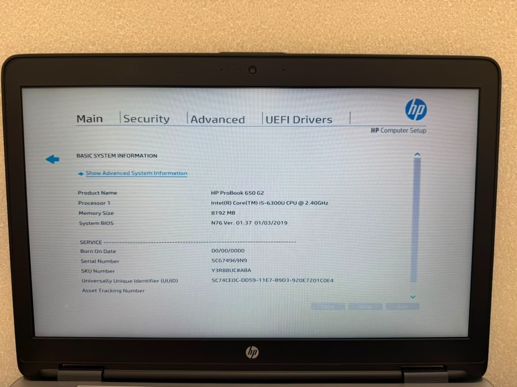 HP ProBook 650 G2 15.6″ i5-6300U 8GB RAM 0 SSD White Spot LCD Poor Battery Used