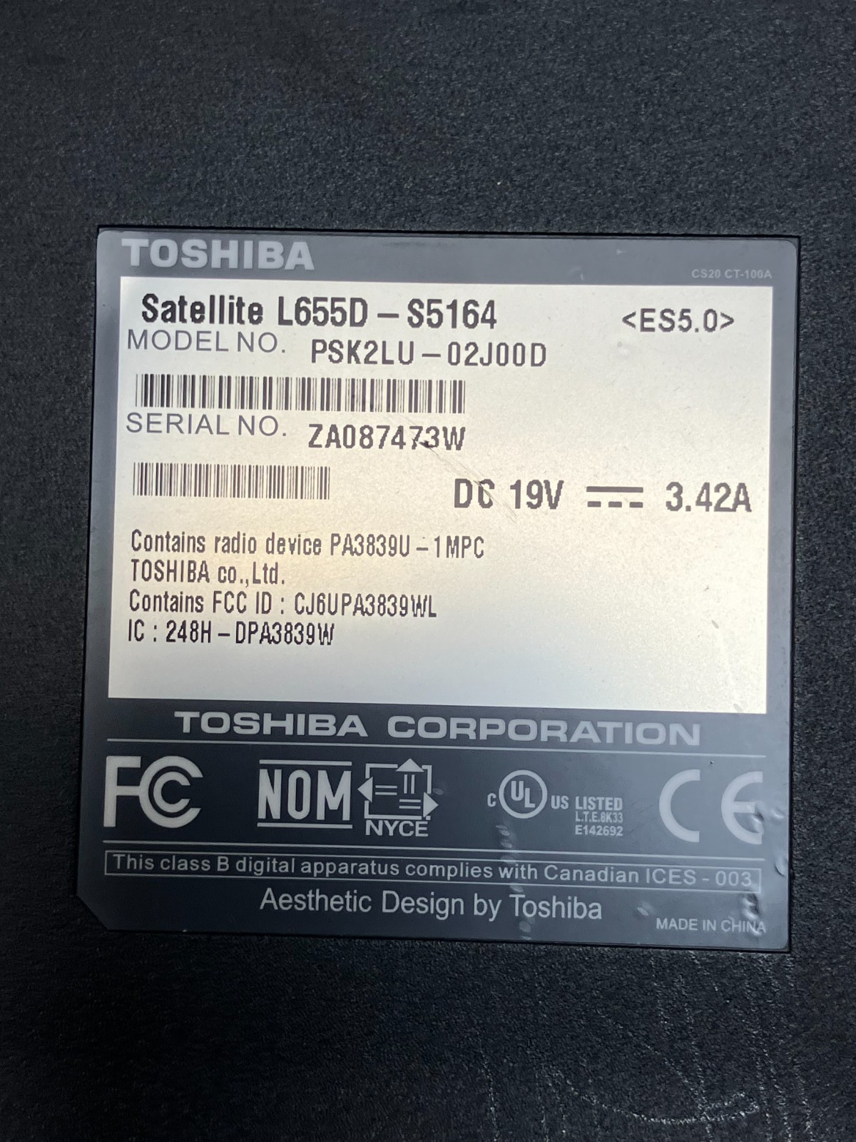 Toshiba Satellite L655D-S5109 AMD PHENOM II P960 4gb mem 500 GB HDD FOR PARTS