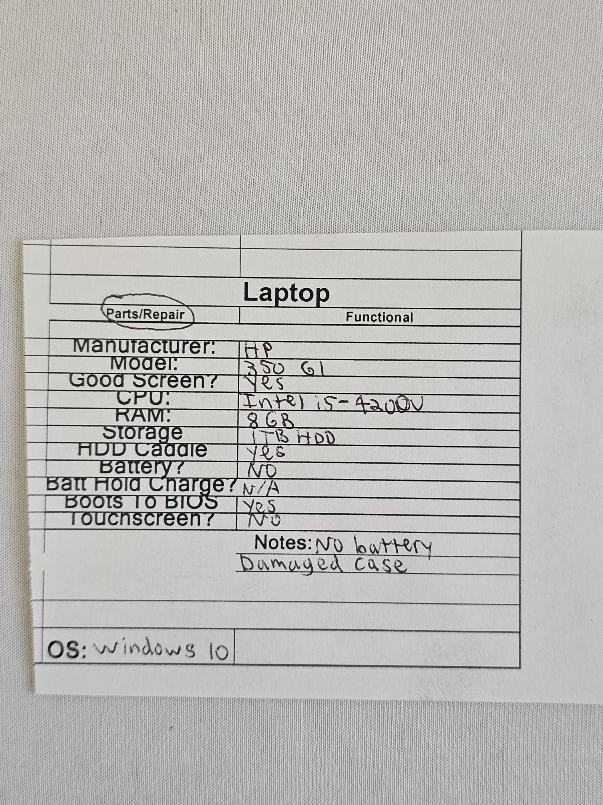 HP 350 G1 Laptop – Intel i5-4200u – 8GB RAM – 1TB HDD – NO BATT – Win 10 – READ
