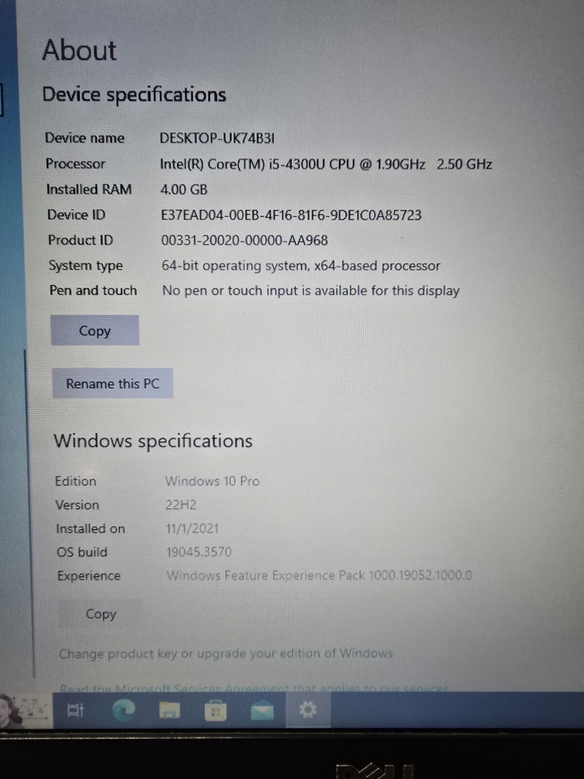 Dell 7240 12″ i5-43000U 2.5GHz, 4GB Ram 118GB SSD, Win 10 Pro *NO CHARGER*