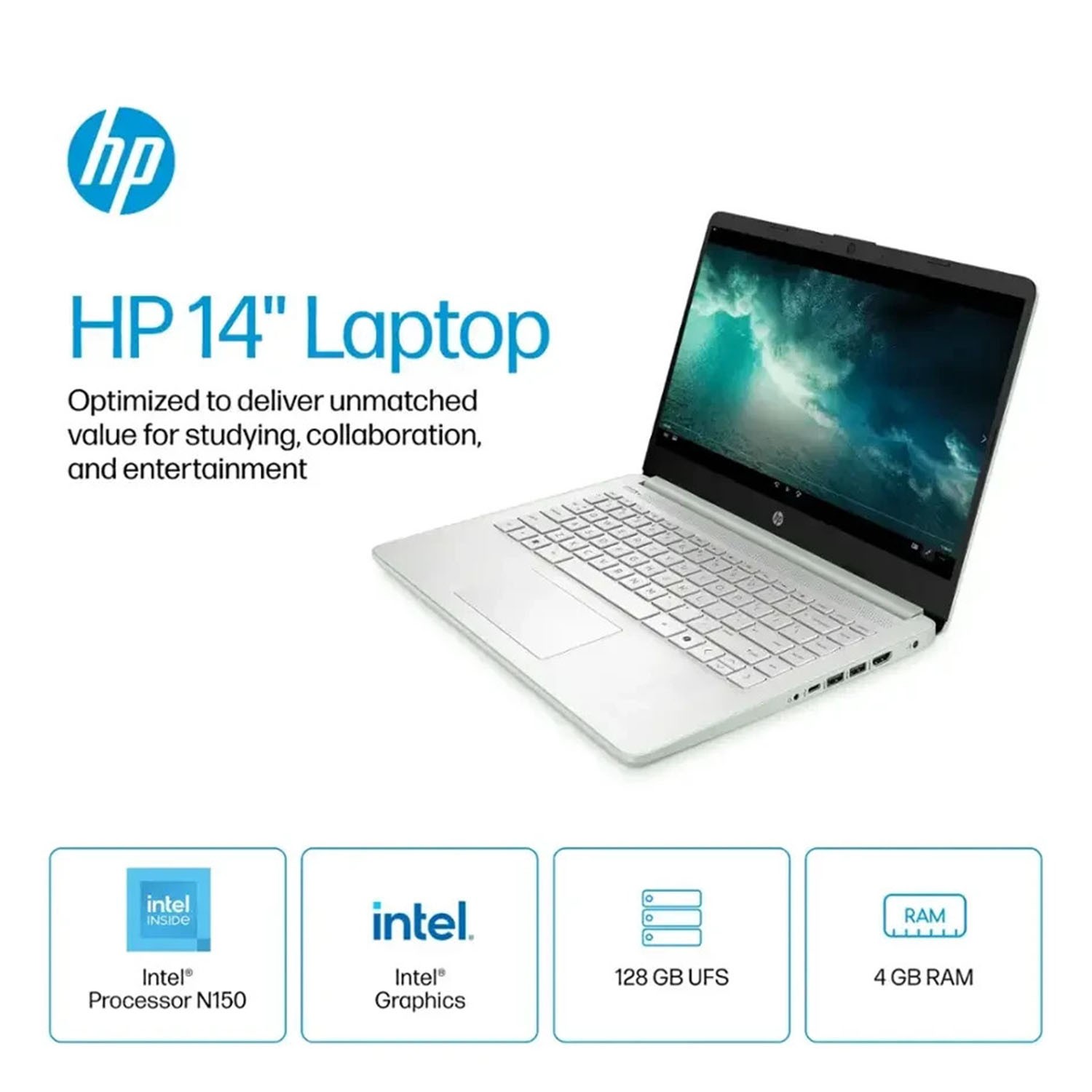 HP Laptop Computer for Home Student Study 4GB RAM 128GB UFS Intel Processor N150