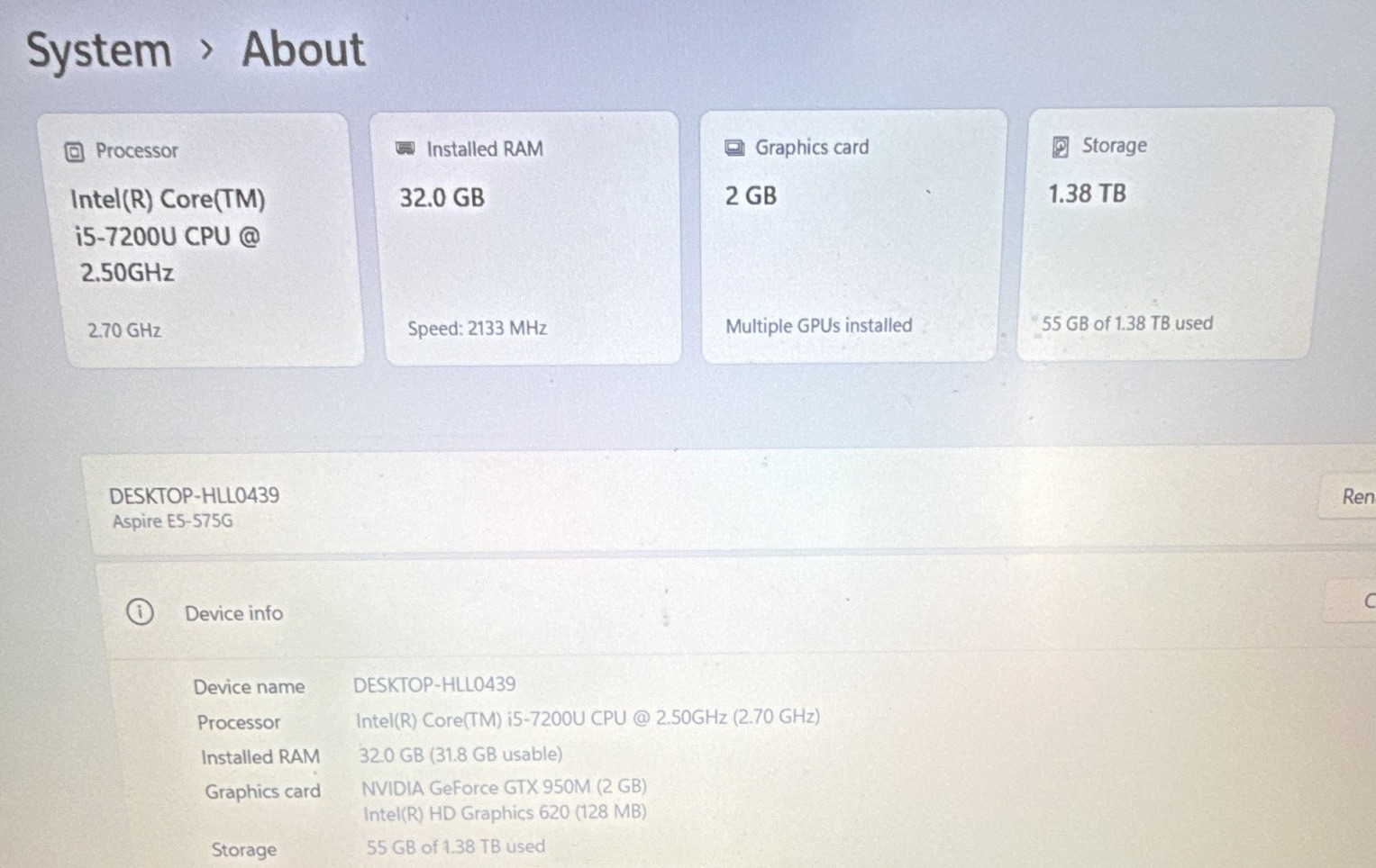 Acer Aspire E5-575G 15.6 | i5-7200U | 32GB RAM | NVIDIA GTX 950M | 1.5TB Storage