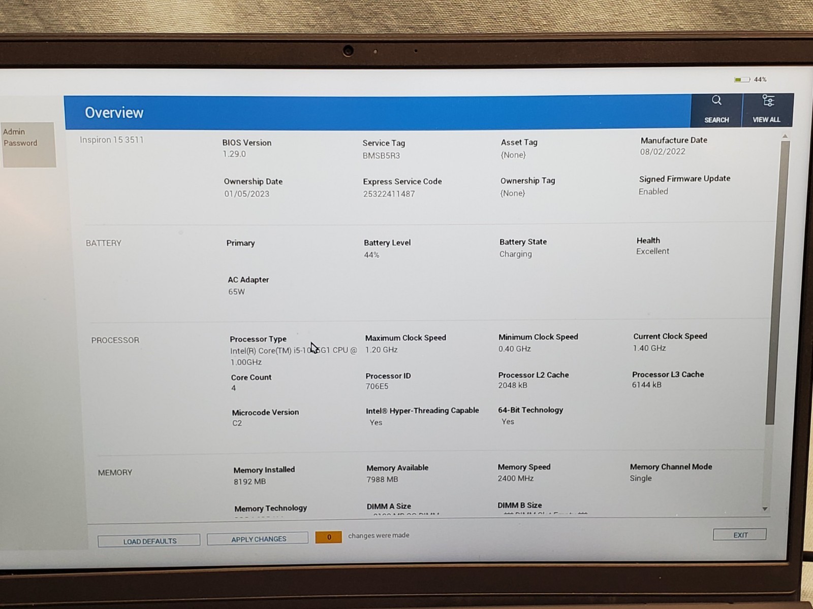 Dell Inspiron 15 3511 i5 1035G1 1.00GHz/ 8GB/ NO SSD 1920×1080 #2809