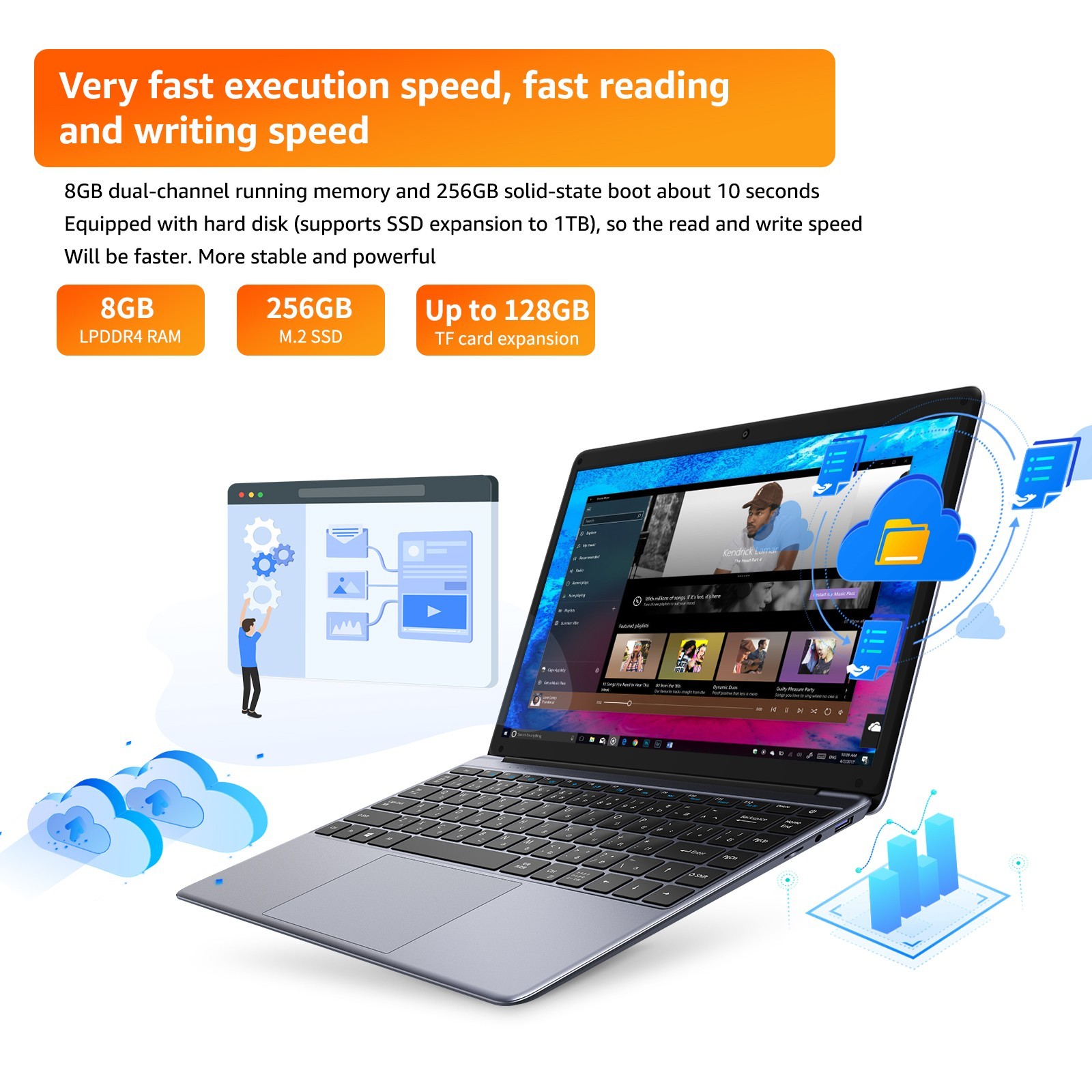 CHUWI Laptop 14.1” HD Intel Celeron N4000 8GB 256GB SSD Webcam Windows 11 H