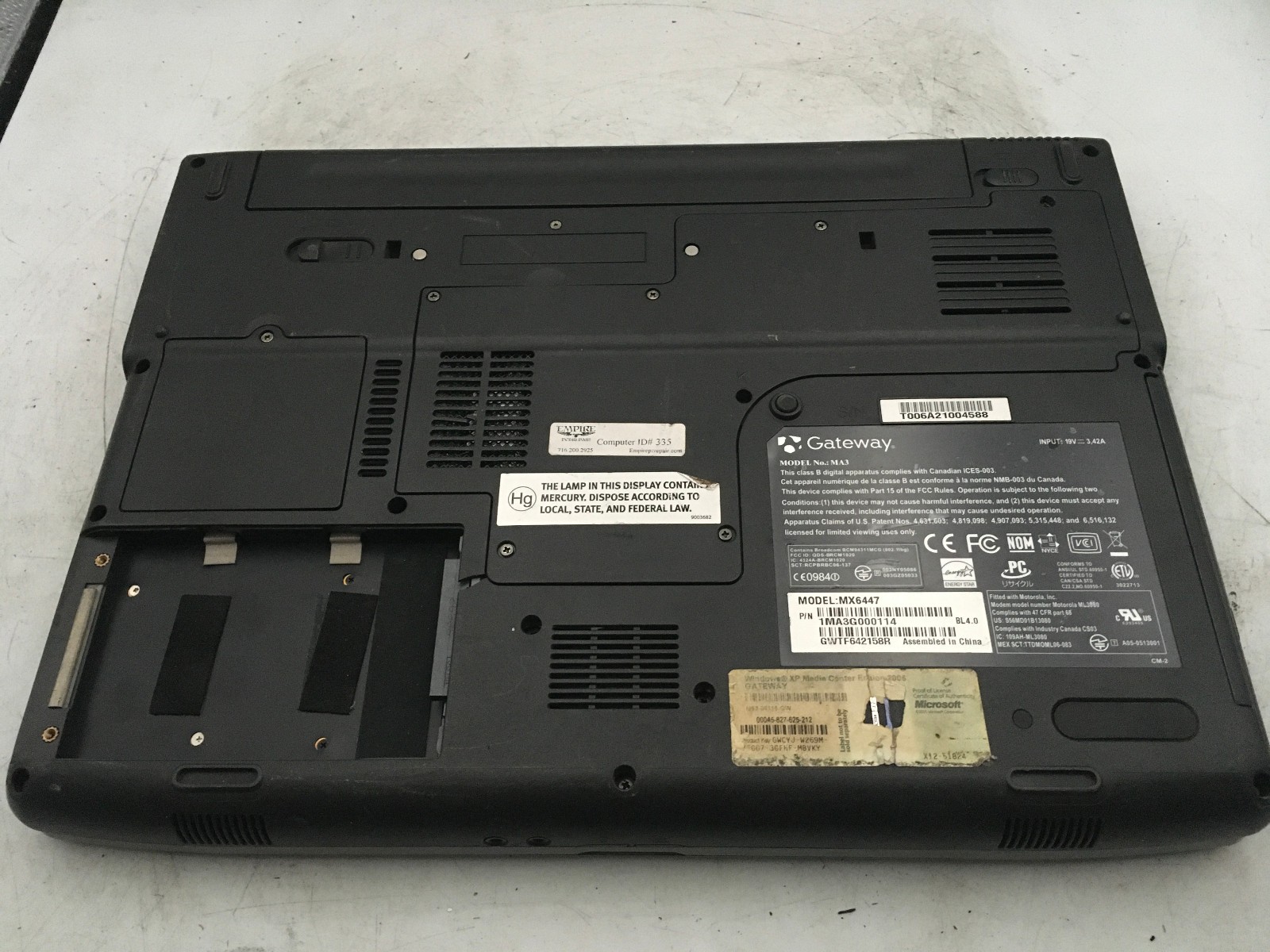 GATEWAY MA3 MX6447 – FOR PARTS/NO POWER – AMD TURION MOBILE – 1GB RAM – READ -BB