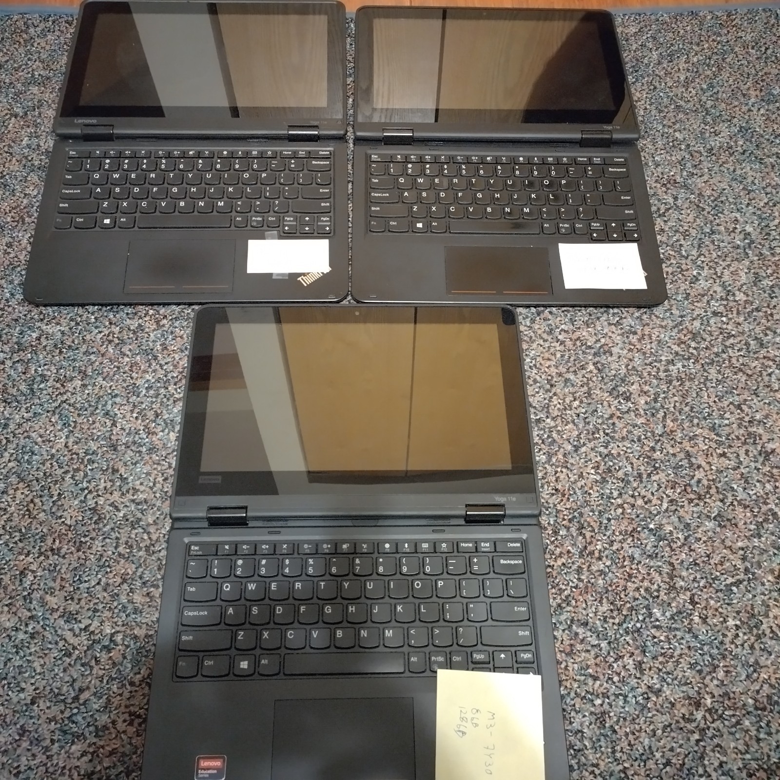 Lot of 3: Lenovo: Yoga 11e: 2 x M3-7Y30 and 1 x I3-7100 – 8GB RAM: 128GB SSD
