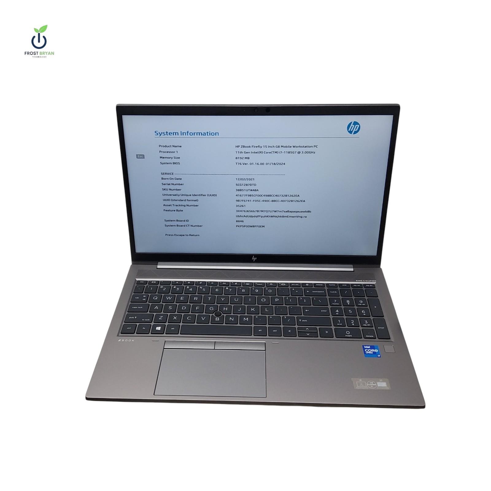 HP ZBOOK FIREFLY 15 G8 Laptop i7-1185G7@3.00GHZ 8GB 256GB No OS