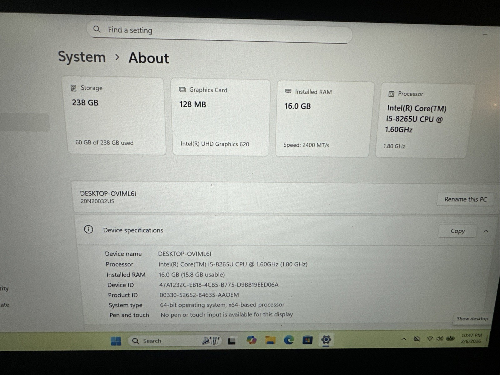 Lenovo Thinkpad T490 Quad Core i5-8365U 16GB RAM 512GB SSD Windows 11 Pro