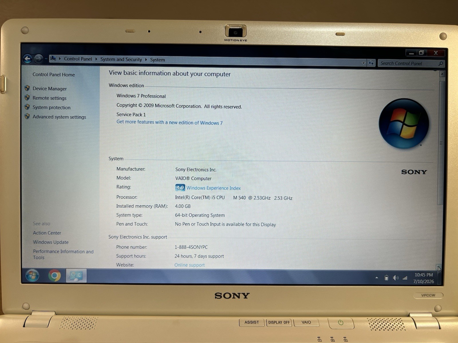 Sony VAIO VPCCW29FX 14” i5 2.53GHz 4GB 500GB Win7 Pro GeForce 310M Tested