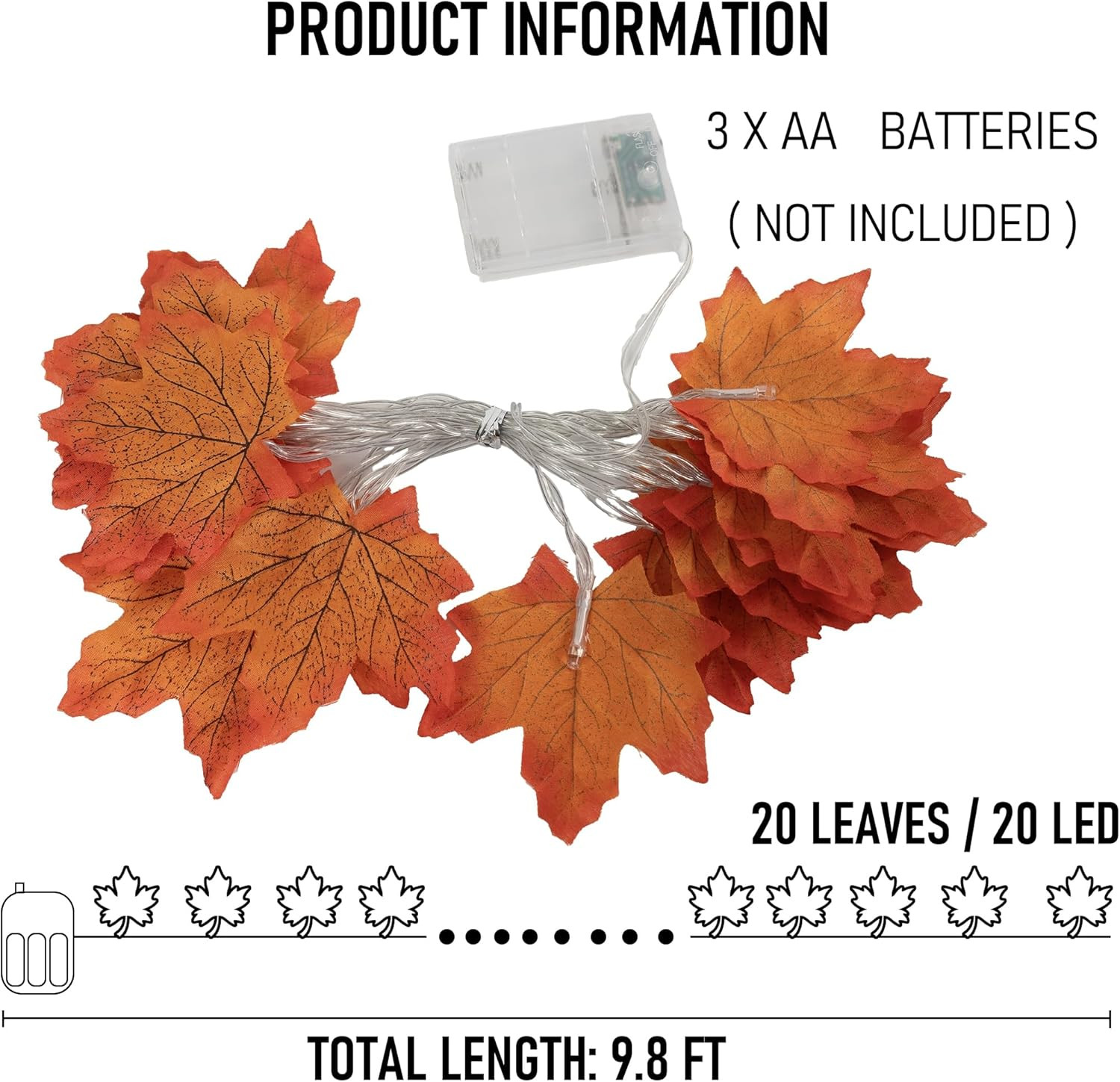 2 Pack Thanksgiving Maple Leaf String Lights, Total 20FT 40 LED Battery Operated