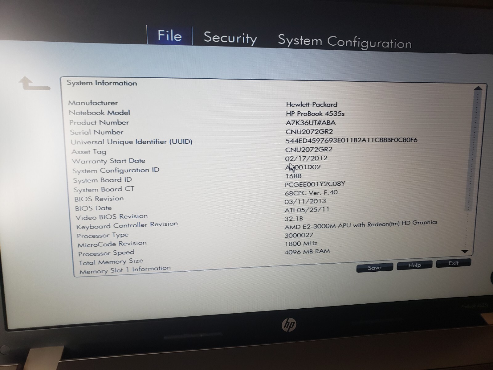HP ProBook 4535s AMD E2-3000M@1.80ghz, Radeon HD 6380G, 4GB Ram, no HDD