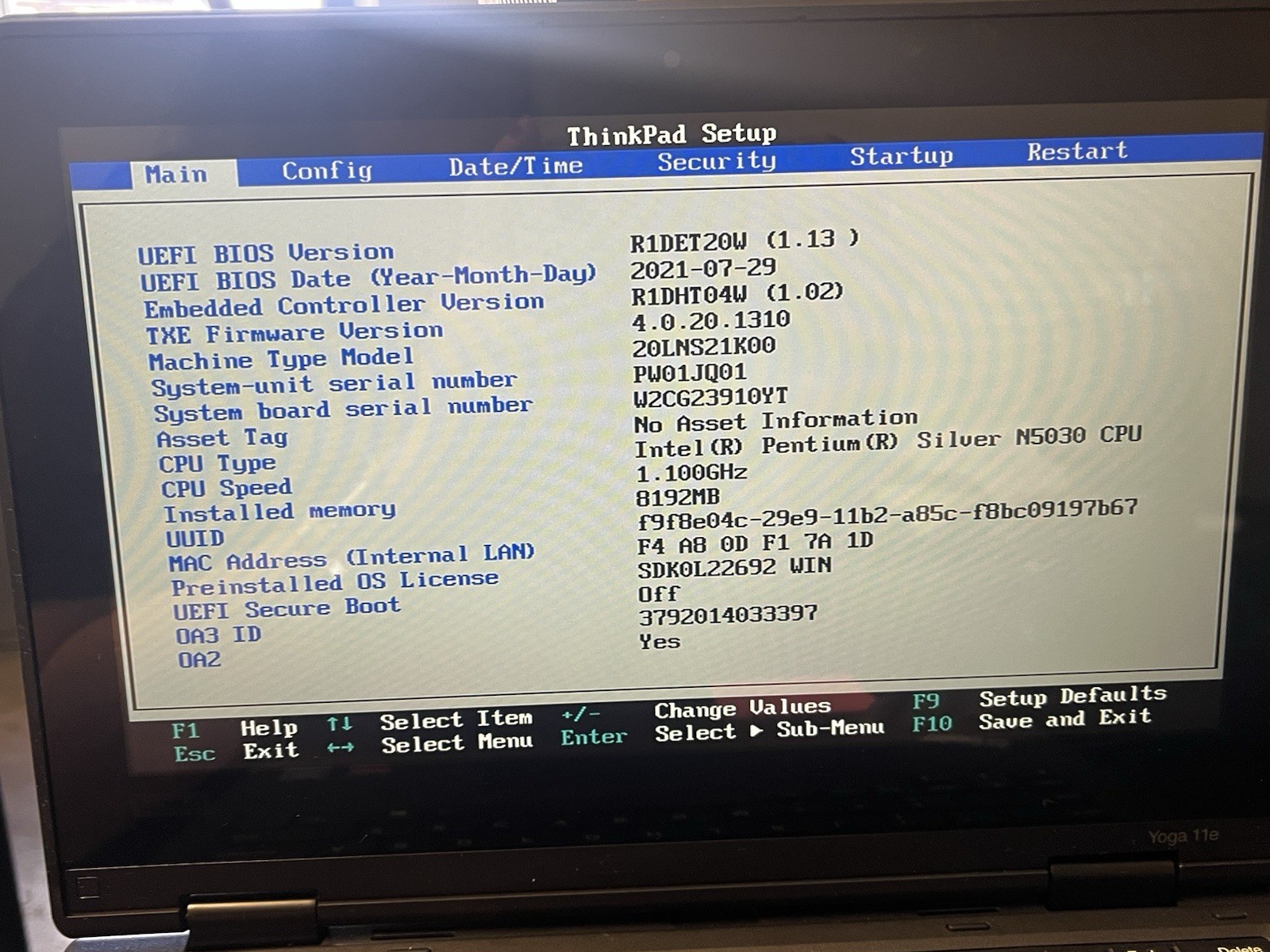Lenovo ThinkPad Yoga 11e 5th Gen Pentium Silver N5030 1.10GHz 8GB Ram NO HDD