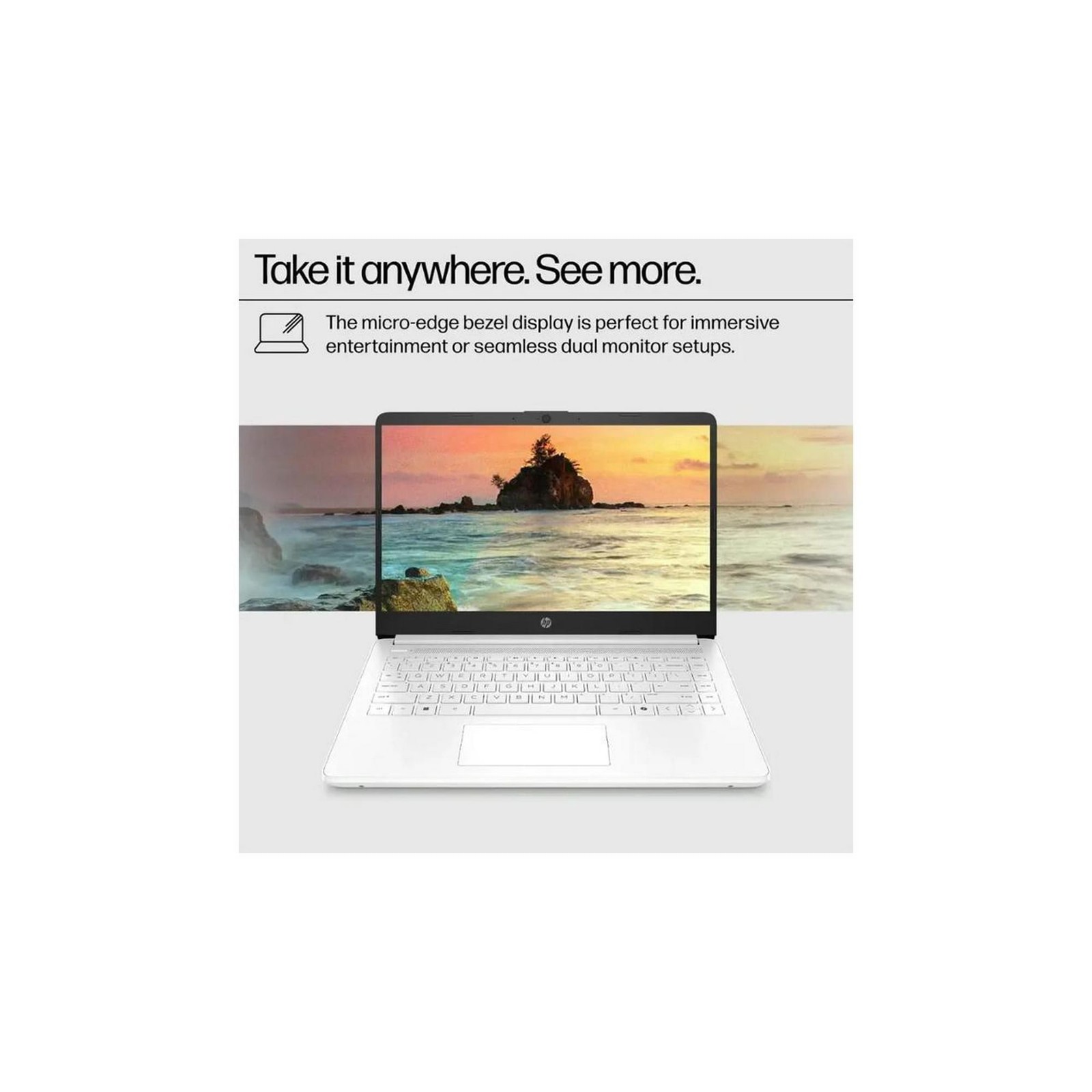 HP 14 inch Laptop, HD Touchscreen Display, Intel Celeron N4500, Snowflake White