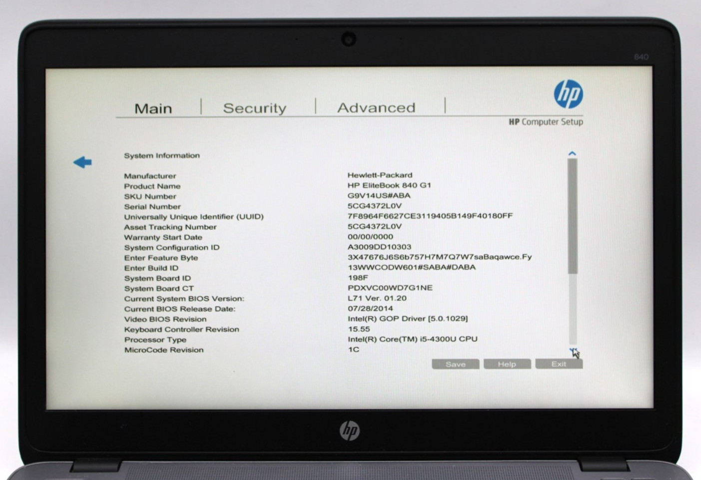 HP Elitebook 840 G1 i5-4300U@1.9GHz 4GB DDR3 NO STORAGE OR OS *USED/TESTED*