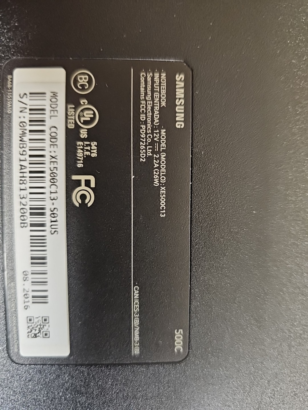 Samsung Chromebook 3 XE500C13-K02US (w/ charger) (No Box Included)