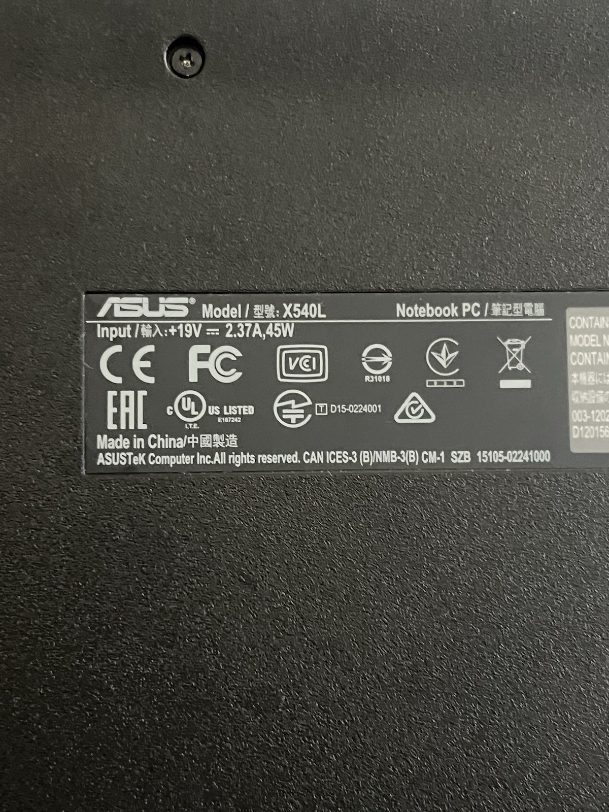 ASUS X540L Laptop i3-5020U 2.2GHz 8GB 500gig Storage Win 10 DVDRW