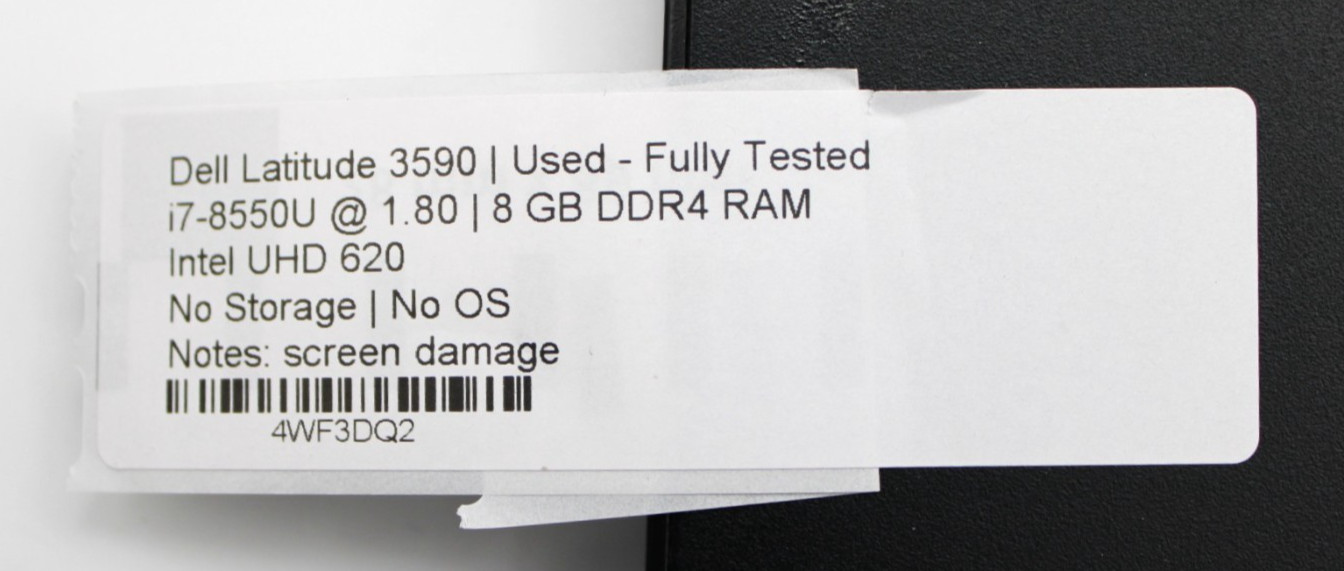 Dell Latitude 3590 i7-8550U@1.8GHz 8GB DDR4 NO STORAGE/OS *USED/TESTED*