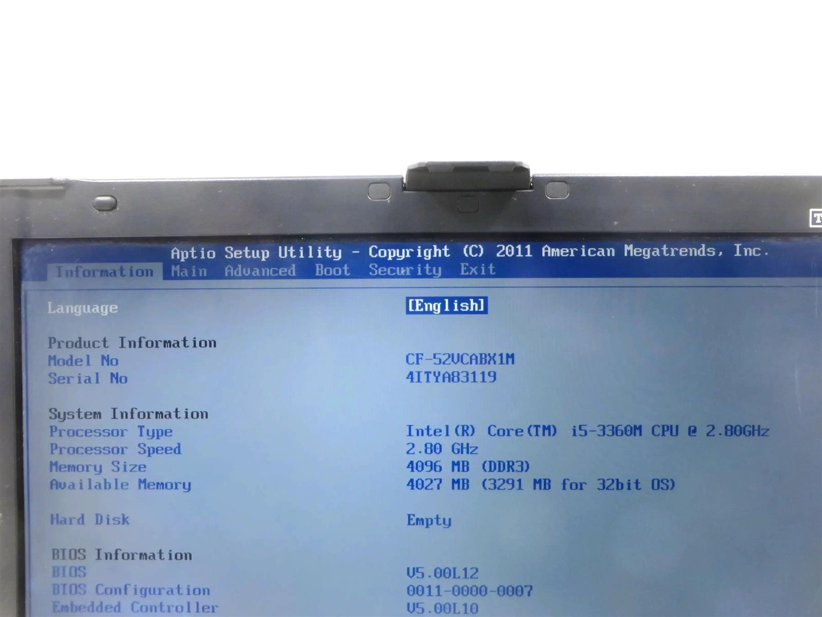 Panasonic Toughbook CF-52 Core i5-3360M 2.8GHz 4GB (No HHD) – MK5