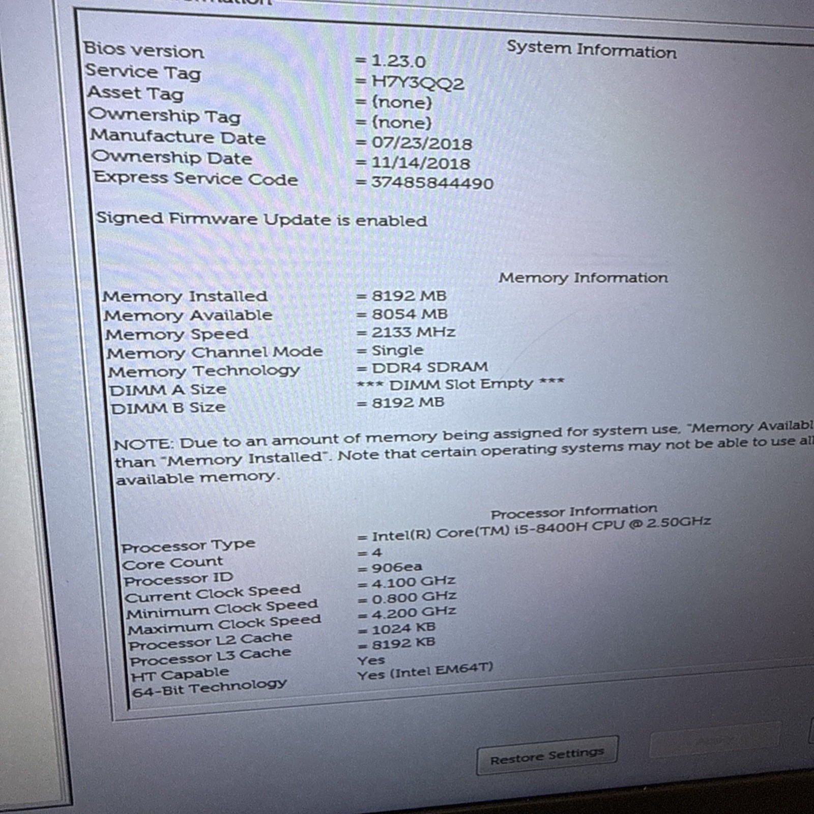Dell Latitude 5591 i5-8400H 8GB RAM 256GB SSD 15.6” Win 11 Pro Charger