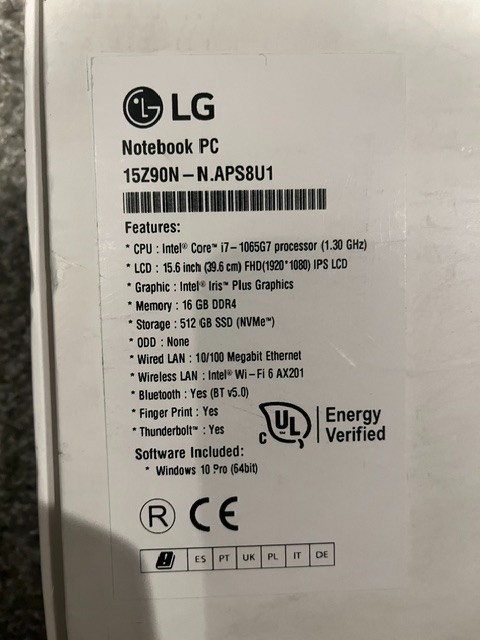 New LG Gram 15Z90N 15.6″ i7-1065G7 16GB RAM 512GB NVMe SSD Windows 10 Pro