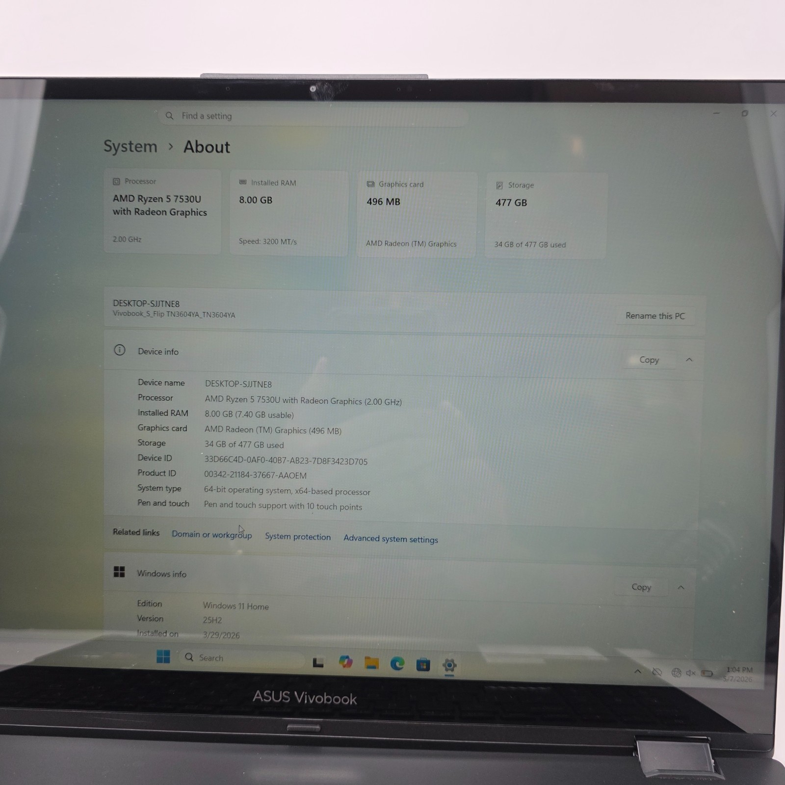 ASUS VivoBook S 16 Flip Laptop Ryzen 5 8GB RAM – POSSIBLE SCREEN BURN IN