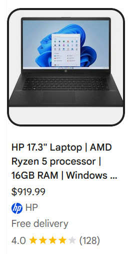 HP 17.3″ Laptop – AMD Ryzen 5 / 16GB RAM / 1TB SSD – Excellent Condition