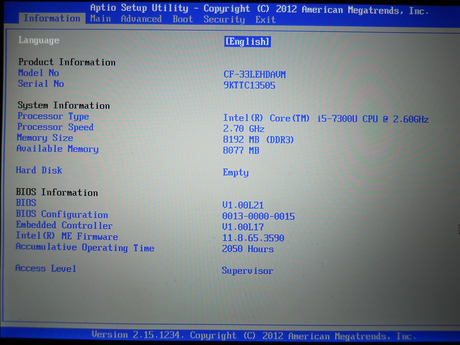2050 Hrs Panasonic Toughbook CF-33 Mk1 12″ i5 7300U 8GB 512GB LTE Windows 10