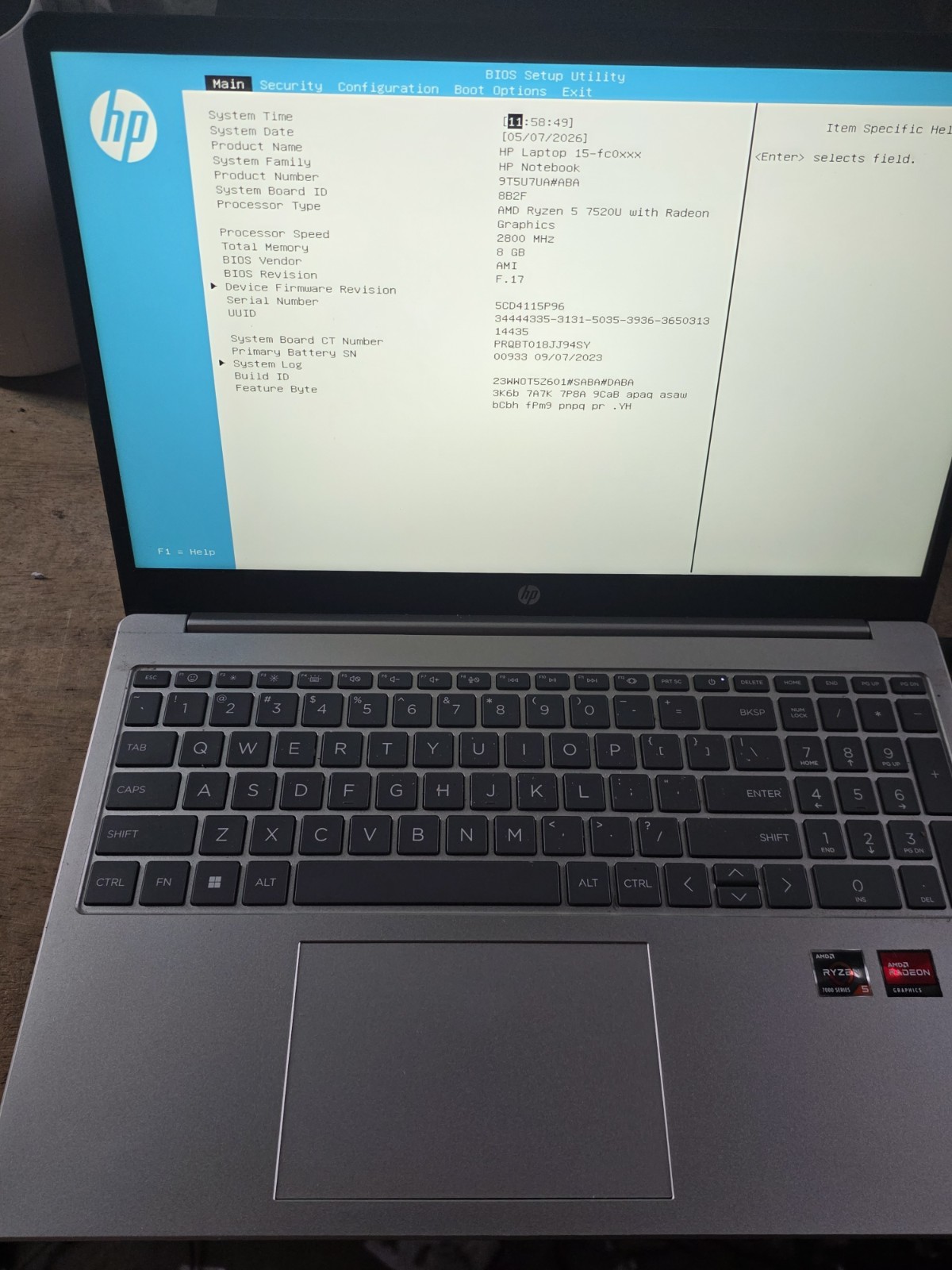 15-fc0085cl Hp Laptop Ryzen 5 7520u 8gb 512gb B Works