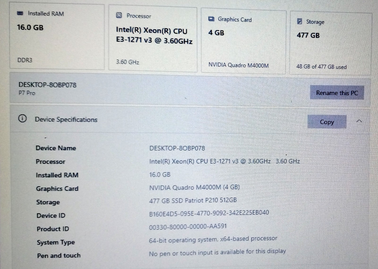 Sager Clevo P770ZM NP9772 Xeon E3-1271 3.6-4.0Ghz 16GB 512GB NVIDIA M4000M AX200