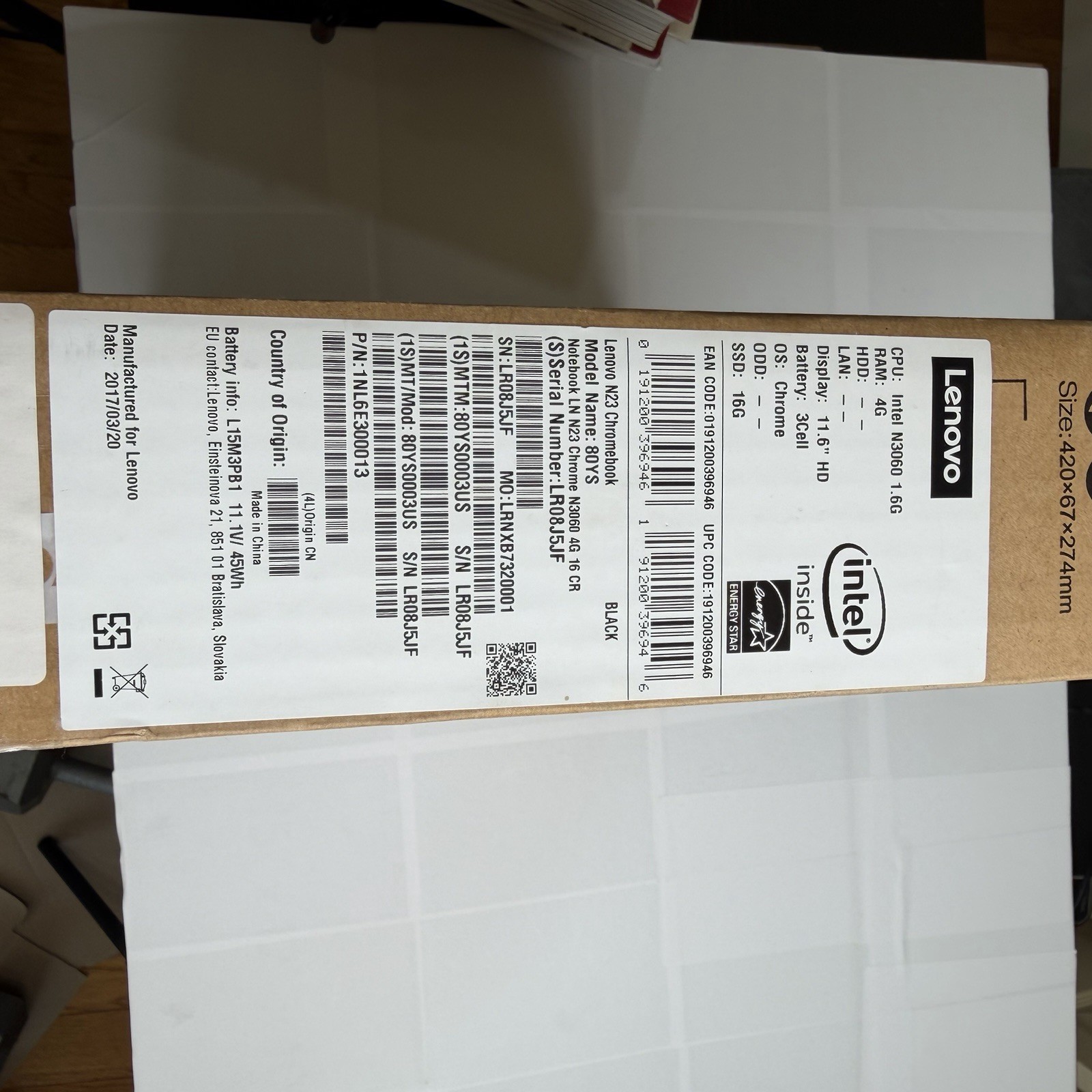 Lenovo N23 Chromebook 11.6’’ intel Celeron N3060 4GB RAM 16GB eMMC Chrome OS BLK
