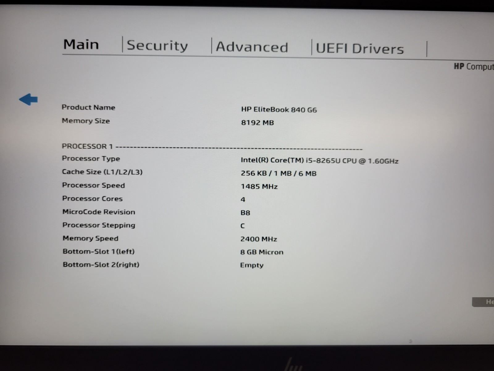 HP EliteBook 840 G6 14″ i5-8th 8GB RAM AS IS/No HDD/No OS/*BIOS* | C882