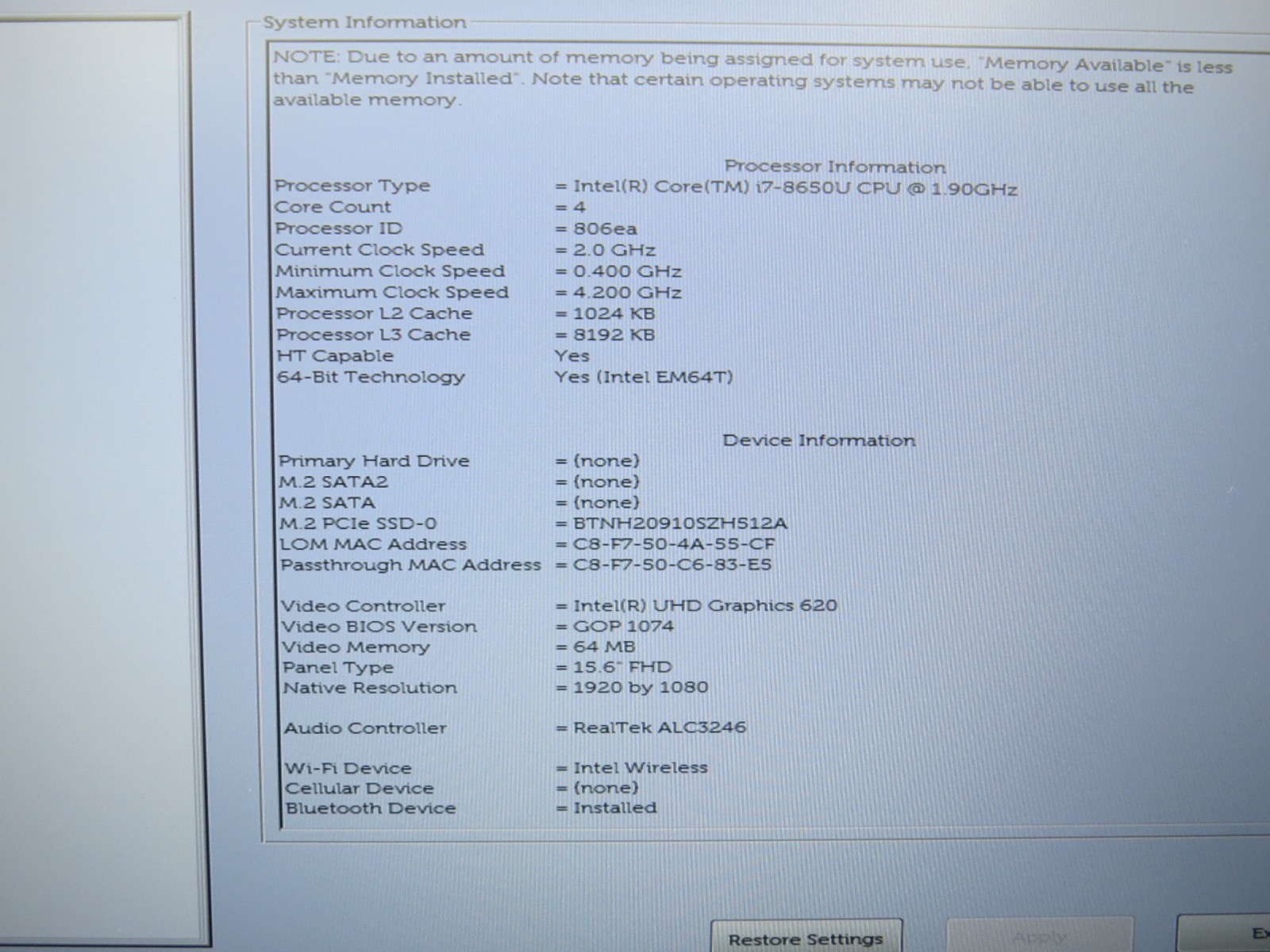 Dell Latitude 5590 | i7-8650U @ 2.1GHz | 16GB DDR4 | 512GB m2 | 15.6″ | No OS