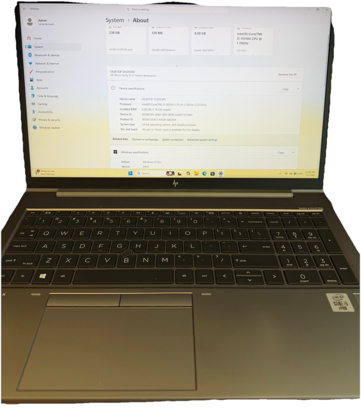 HP ZBook Firefly 15 G7 15.6″ i5 10210U 1.7GHz 8GB RAM 256GB SSD W11P Office 24