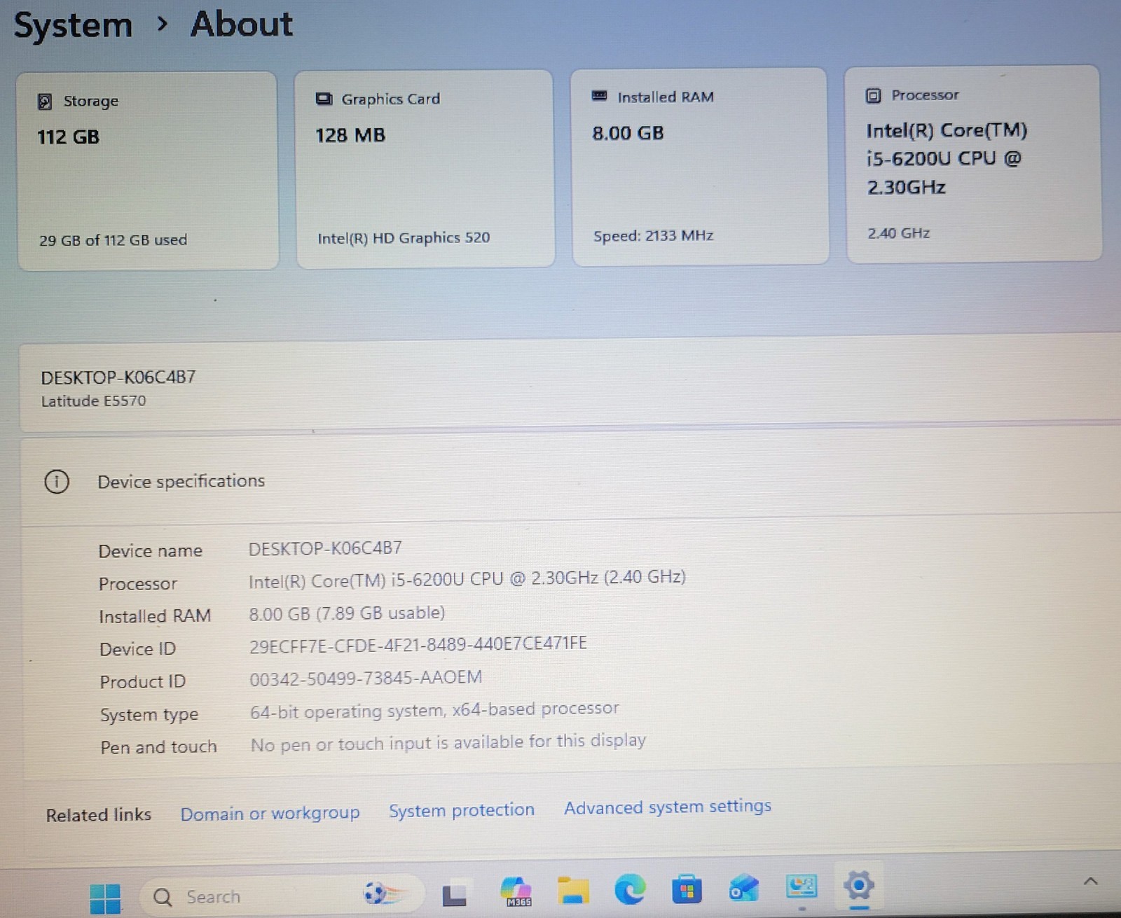 REPAIR ~ Dell Latitude E5570, 15.6″, i5-6200U, 2.4GHz, 8GB, 112GB W11 Pro