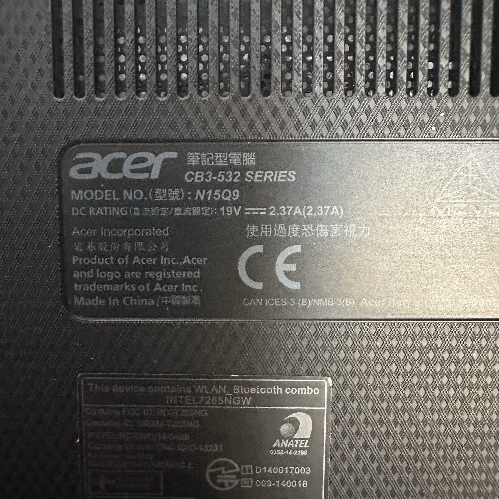 Acer Chromebook 15 – CB3-532 – Model N15Q9 – Celeron – 4GB RAM – 16GB eMMC Used