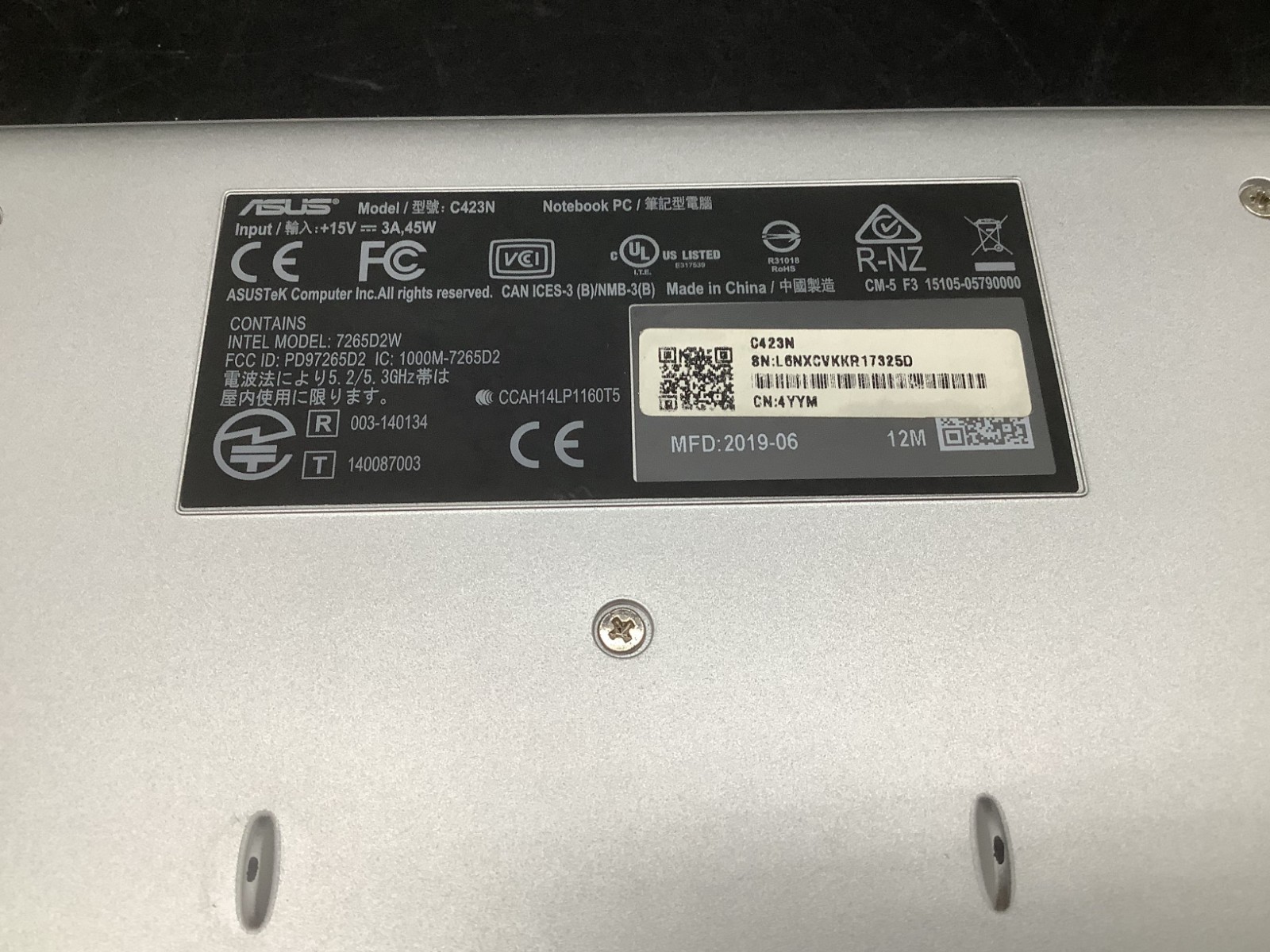Asus Chromebook Intel Model 7265D2W 14″ 4GB 64GB HD Non-Touch Silver C423N