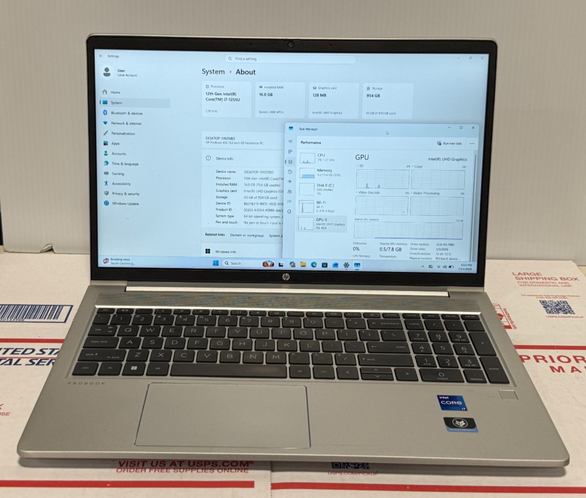 HP ProBook 450 G9 15.6″ Core i7-1255U @ 1.7GHz 16GB RAM 1TB SSD WIN 11