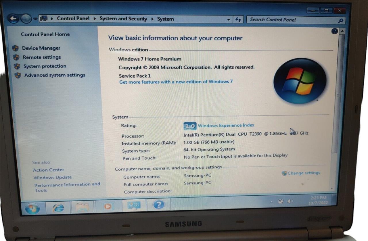 SAMSUNG Sens R410 14″ Intel Pentium Dual Core 1.86GHz 1GB RAM 160GB – Windows 7