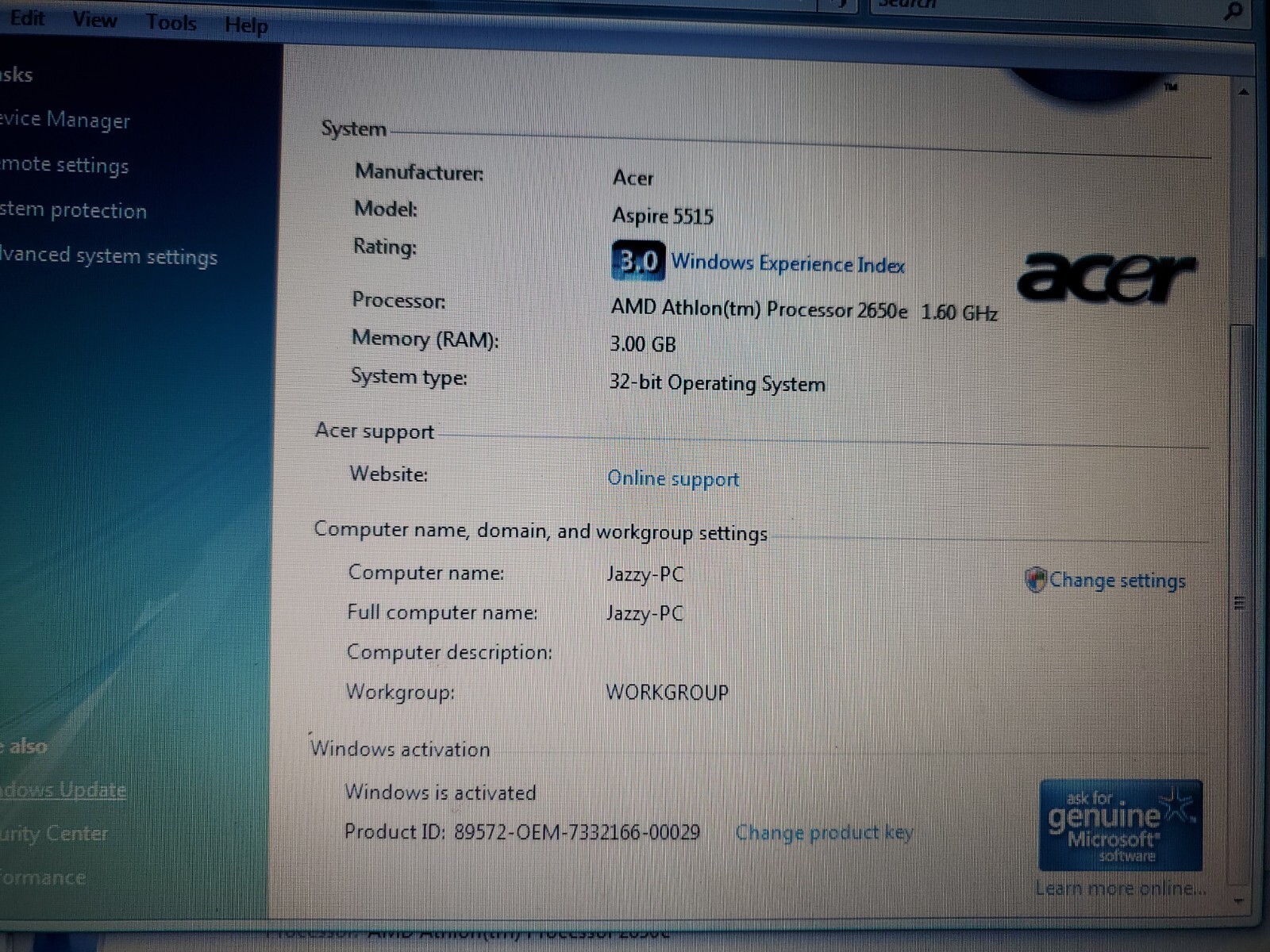 Acer Aspire 5515 15.4″ Laptop (AMD Athlon 2650e 1.6GHz, 3GB/80GB, Windows Works!