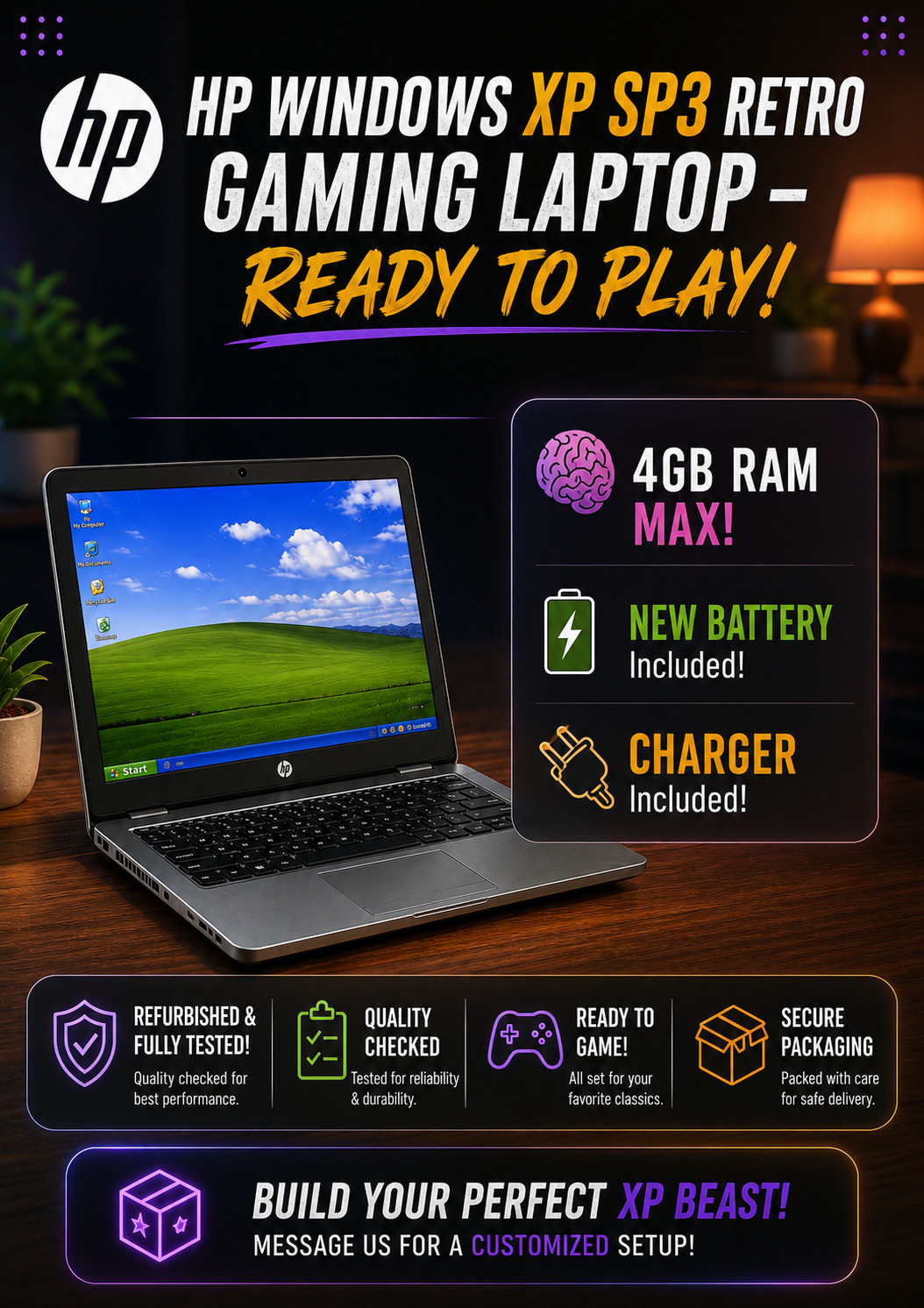 HP Windows XP Retro Laptop – Custom Legacy PC Gaming Build | With New Battery