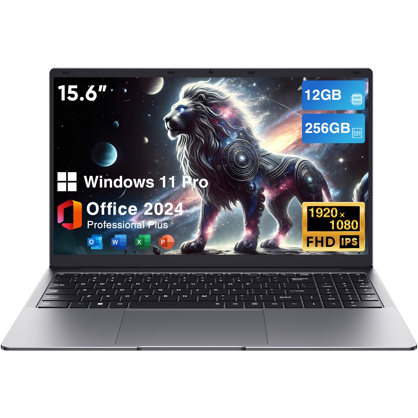 15.6″ Laptop PC 12+256GB,Windows 11 Pro,Intel Celeron N4000,MS Office 2024